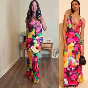 AFRM Pink and Yellow Halter Bodycon Maxi Dress